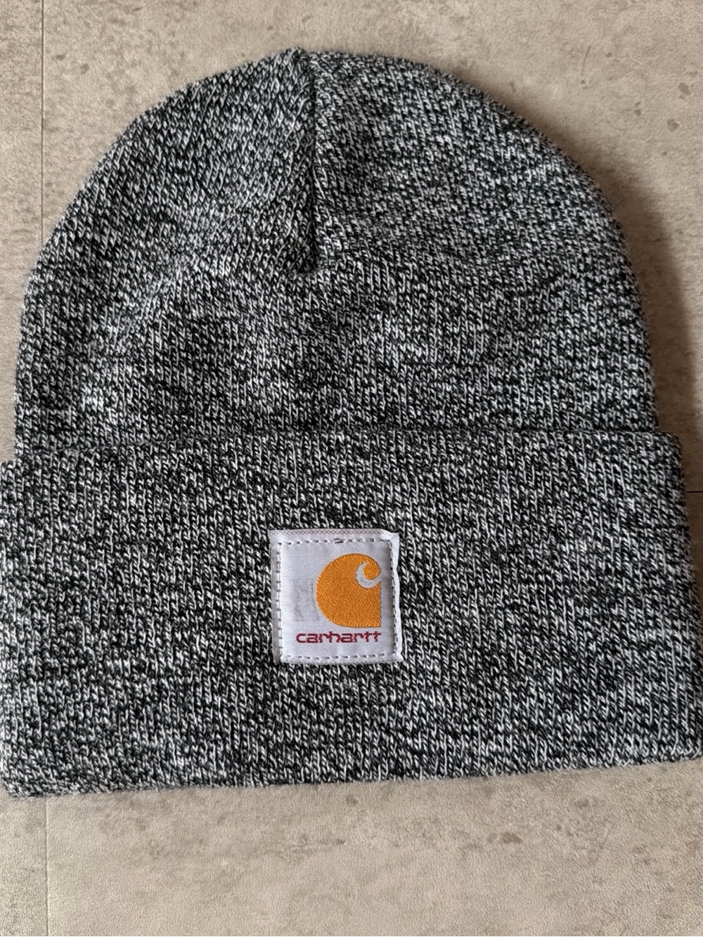 Carhartt Gray Marled Knit Beanie with Gold Logo Patch